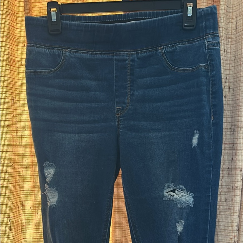 Distressed Blue Pull On Women's Jeans